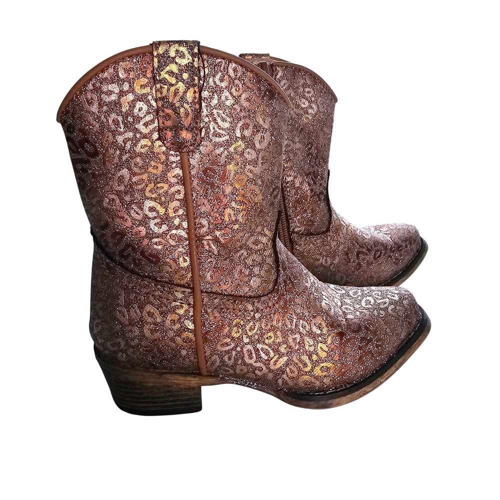 Roper Toddler Girls Rose Gold Leopard Glitter Western Cowgirl Boots 8 Country